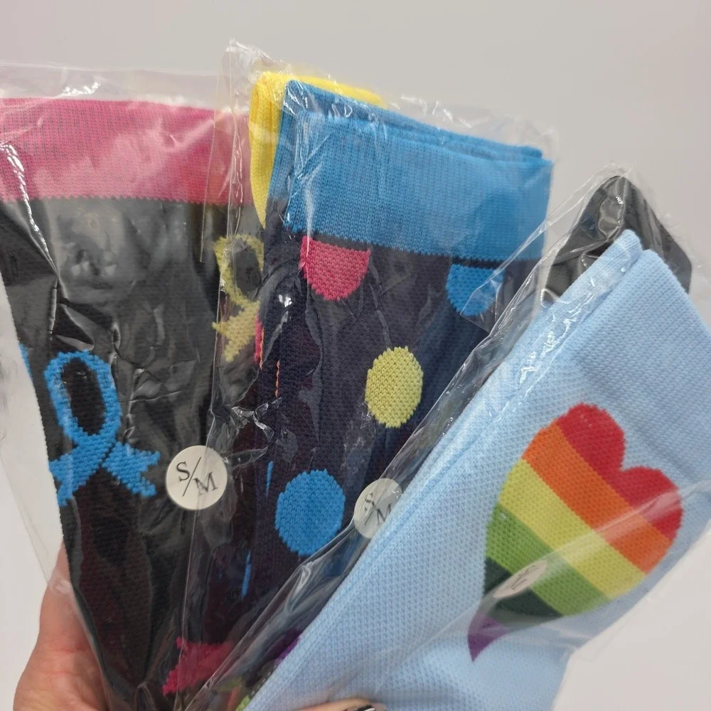 3 Pair S/M Adult Knee High Compression Socks Multicolor Polka Dot, Heart, Ribbon